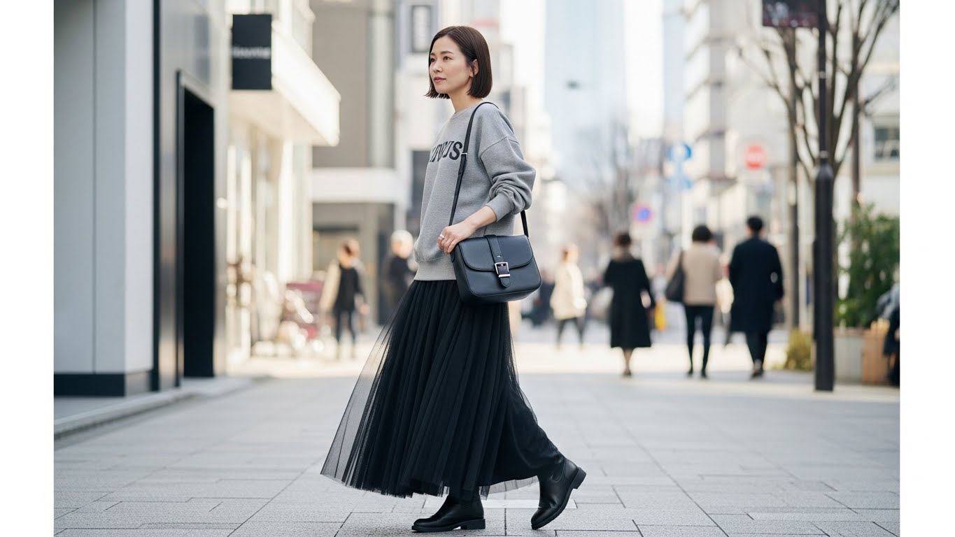 【30代】ロゴスウェットと合わせて甘さを抑える