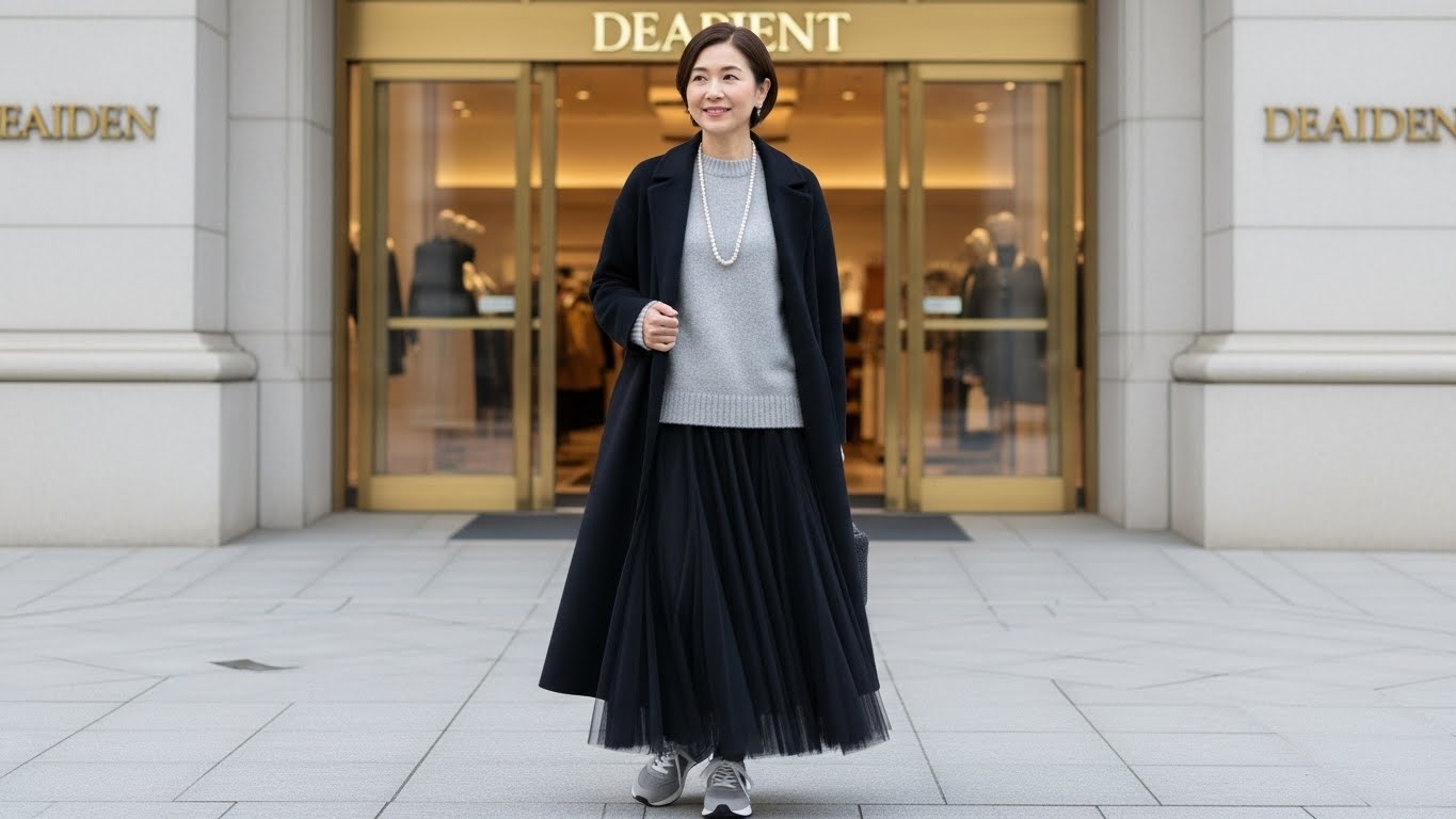 【50代】カシミヤニットと合わせて質感を高める